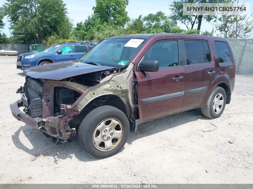 2012 Honda Pilot Lx VIN: 5FNYF4H21CB057764 Lot: 39924612