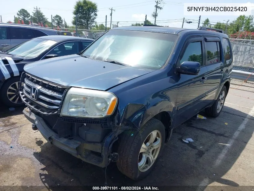 2012 Honda Pilot Ex VIN: 5FNYF3H42CB025420 Lot: 39971101