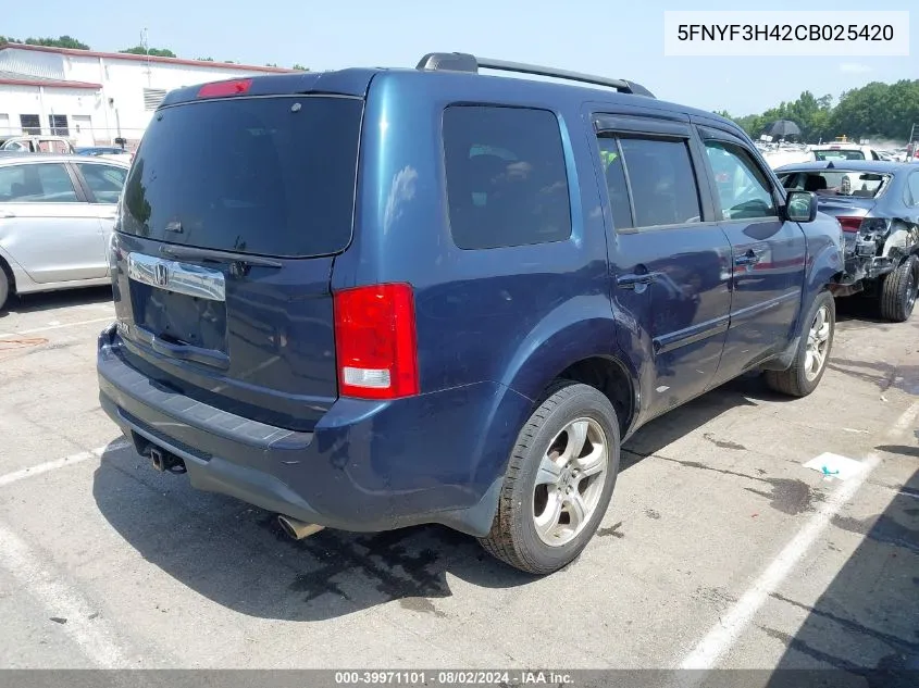 2012 Honda Pilot Ex VIN: 5FNYF3H42CB025420 Lot: 39971101