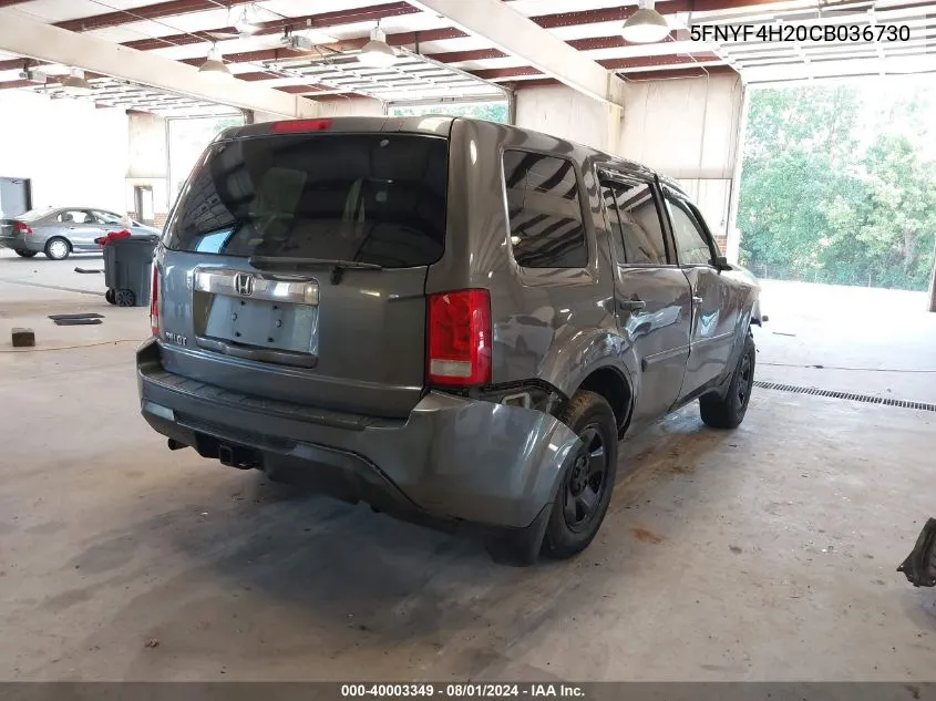 2012 Honda Pilot Lx VIN: 5FNYF4H20CB036730 Lot: 40003349