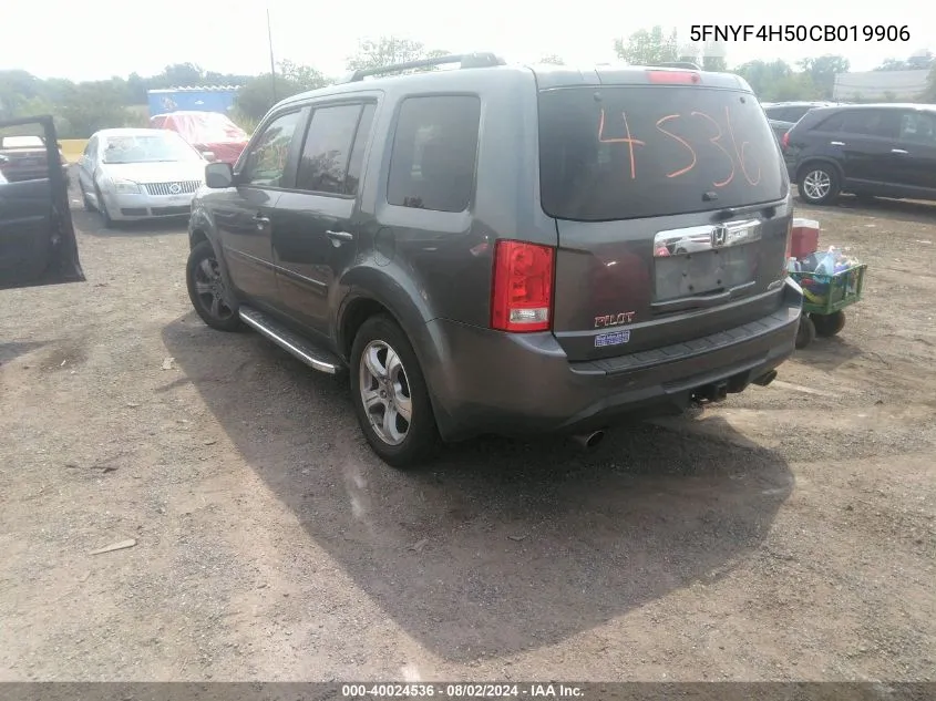 2012 Honda Pilot Ex-L VIN: 5FNYF4H50CB019906 Lot: 40024536