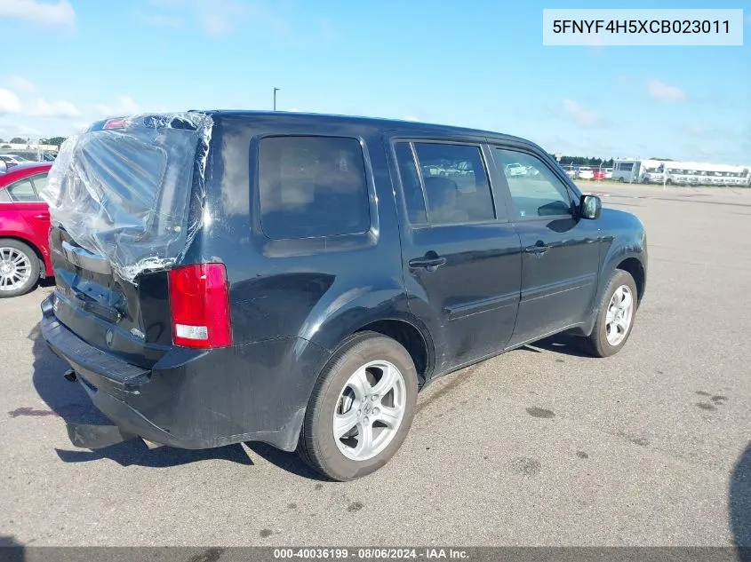 2012 Honda Pilot Ex-L VIN: 5FNYF4H5XCB023011 Lot: 40036199