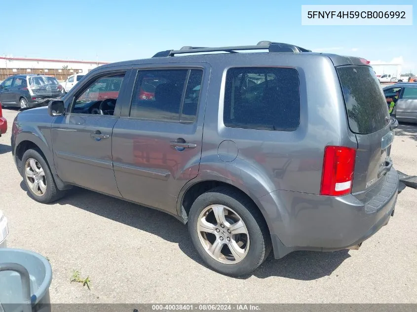 2012 Honda Pilot Ex-L VIN: 5FNYF4H59CB006992 Lot: 40038401