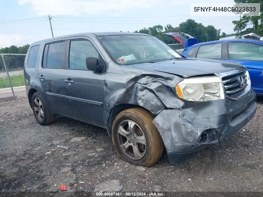 2012 Honda Pilot Ex VIN: 5FNYF4H48CB023533 Lot: 40087361