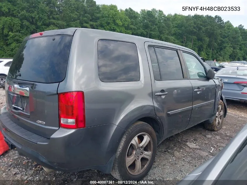 2012 Honda Pilot Ex VIN: 5FNYF4H48CB023533 Lot: 40087361