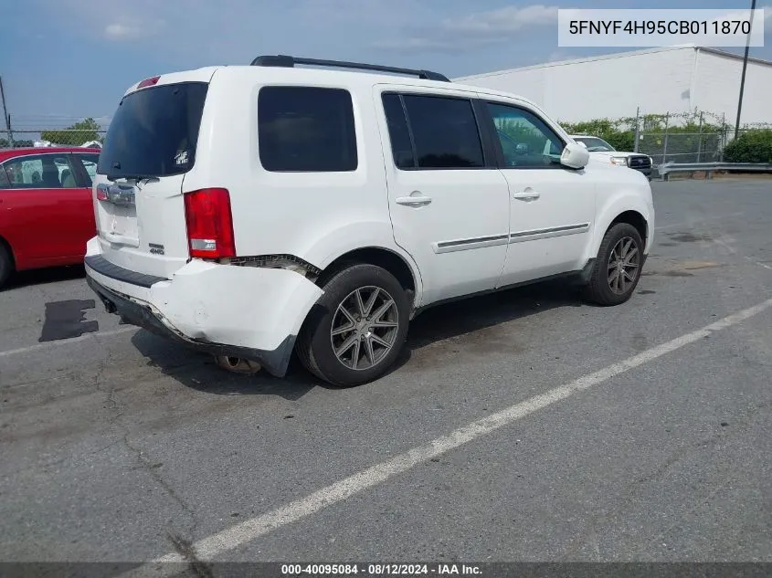 2012 Honda Pilot Touring VIN: 5FNYF4H95CB011870 Lot: 40095084