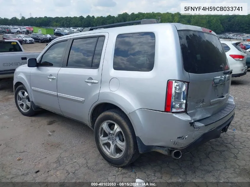 2012 Honda Pilot Ex-L VIN: 5FNYF4H59CB033741 Lot: 40102053