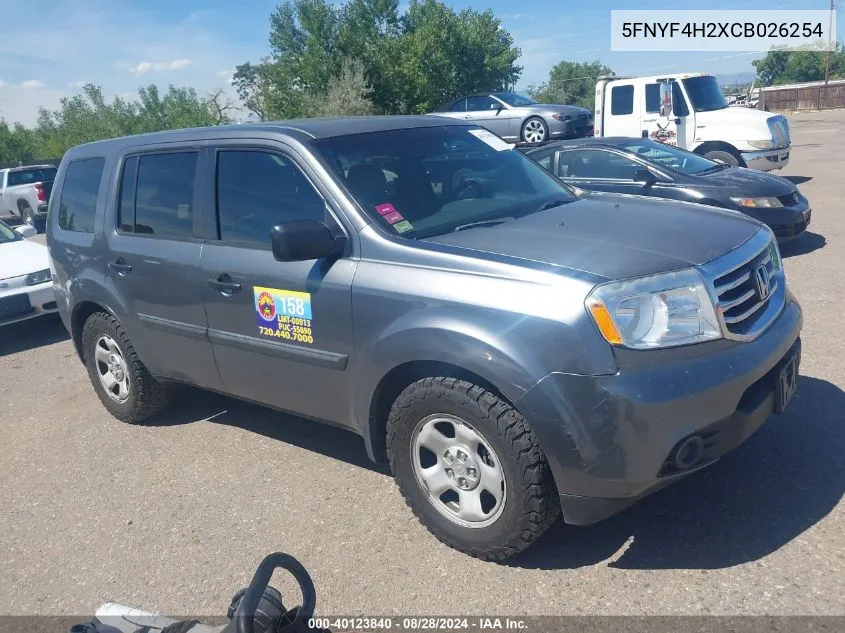 2012 Honda Pilot Lx VIN: 5FNYF4H2XCB026254 Lot: 40123840