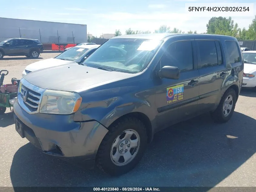 2012 Honda Pilot Lx VIN: 5FNYF4H2XCB026254 Lot: 40123840