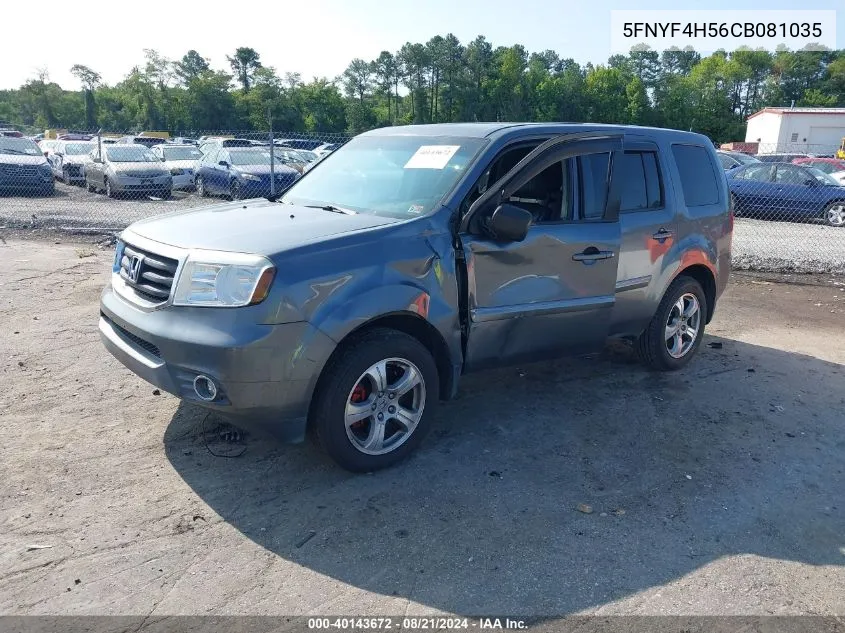 2012 Honda Pilot Ex-L VIN: 5FNYF4H56CB081035 Lot: 40143672