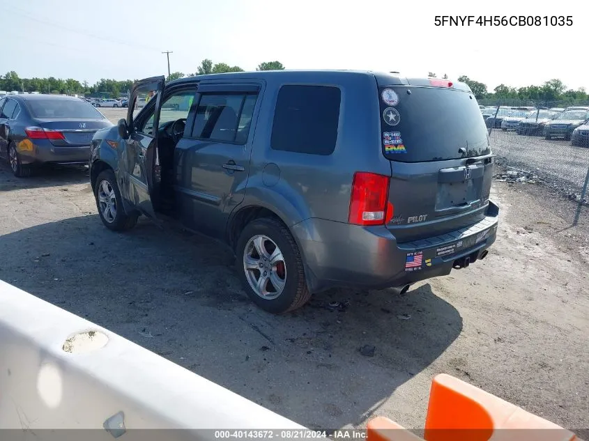 2012 Honda Pilot Ex-L VIN: 5FNYF4H56CB081035 Lot: 40143672