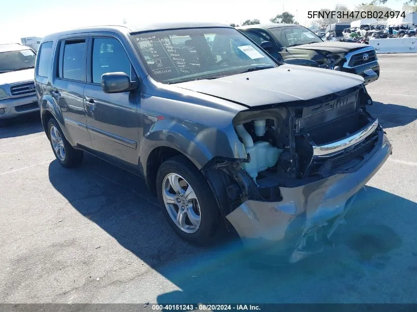 2012 Honda Pilot Ex VIN: 5FNYF3H47CB024974 Lot: 40151243