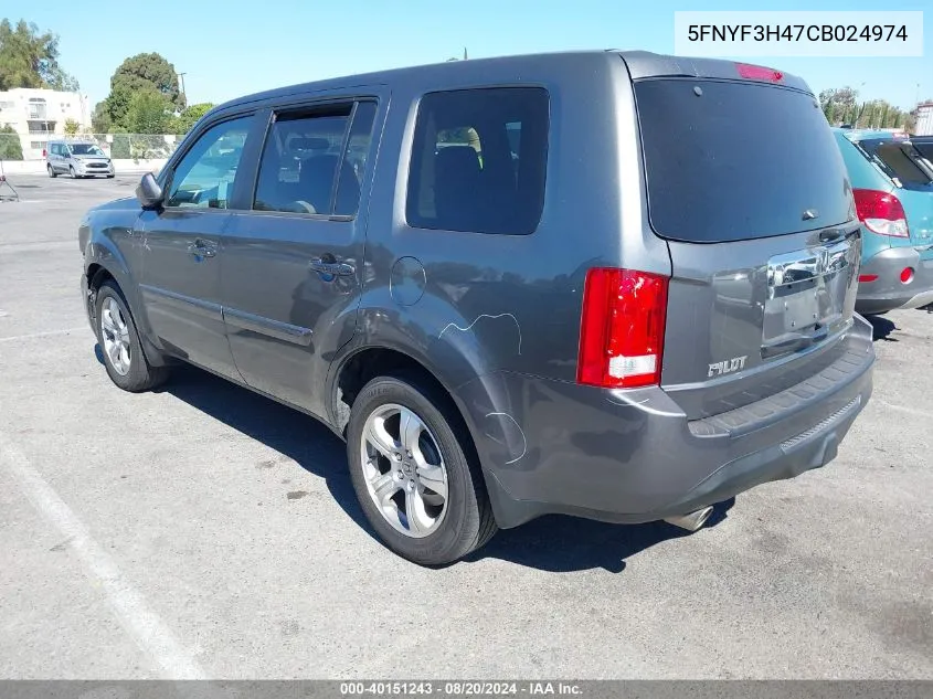 2012 Honda Pilot Ex VIN: 5FNYF3H47CB024974 Lot: 40151243