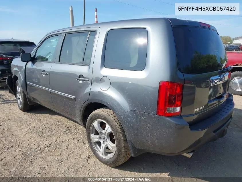 2012 Honda Pilot Exl VIN: 5FNYF4H5XCB057420 Lot: 40154133