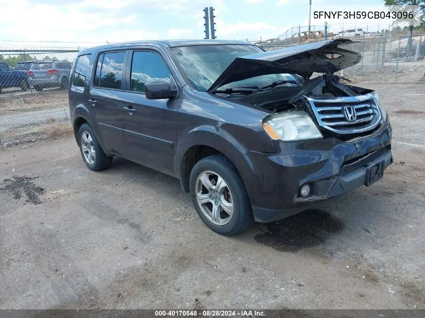 2012 Honda Pilot Ex-L VIN: 5FNYF3H59CB043096 Lot: 40170548