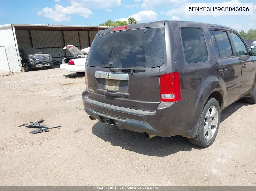 2012 Honda Pilot Ex-L VIN: 5FNYF3H59CB043096 Lot: 40170548