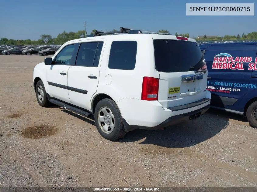 2012 Honda Pilot Lx VIN: 5FNYF4H23CB060715 Lot: 40198553