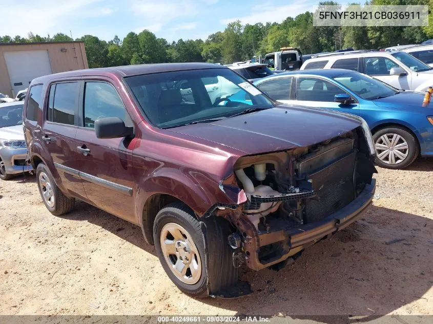 2012 Honda Pilot Lx VIN: 5FNYF3H21CB036911 Lot: 40249661