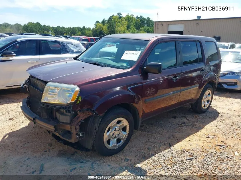 5FNYF3H21CB036911 2012 Honda Pilot Lx