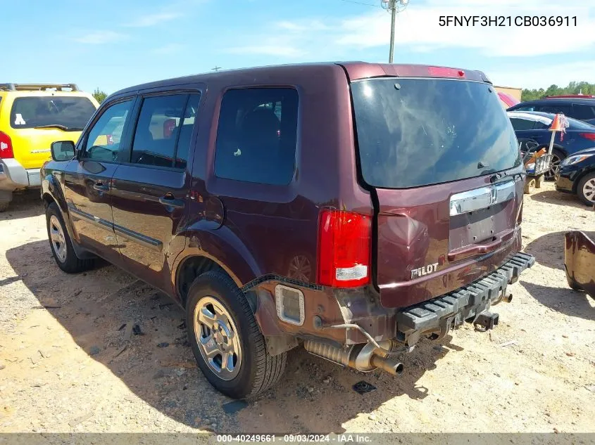 5FNYF3H21CB036911 2012 Honda Pilot Lx