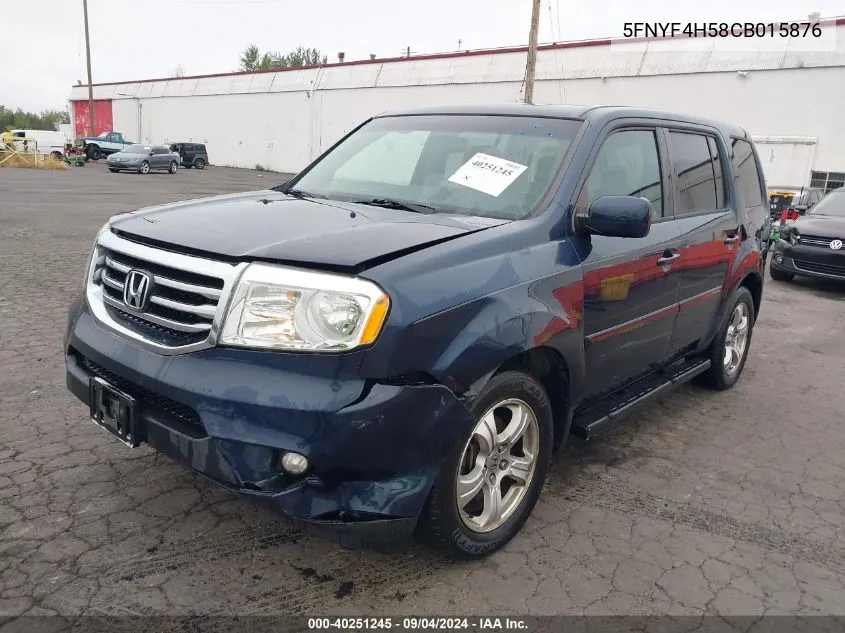 2012 Honda Pilot Ex-L VIN: 5FNYF4H58CB015876 Lot: 40251245