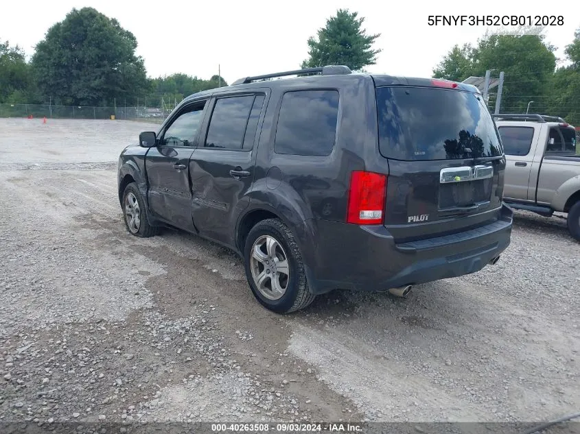 2012 Honda Pilot Ex-L VIN: 5FNYF3H52CB012028 Lot: 40263508