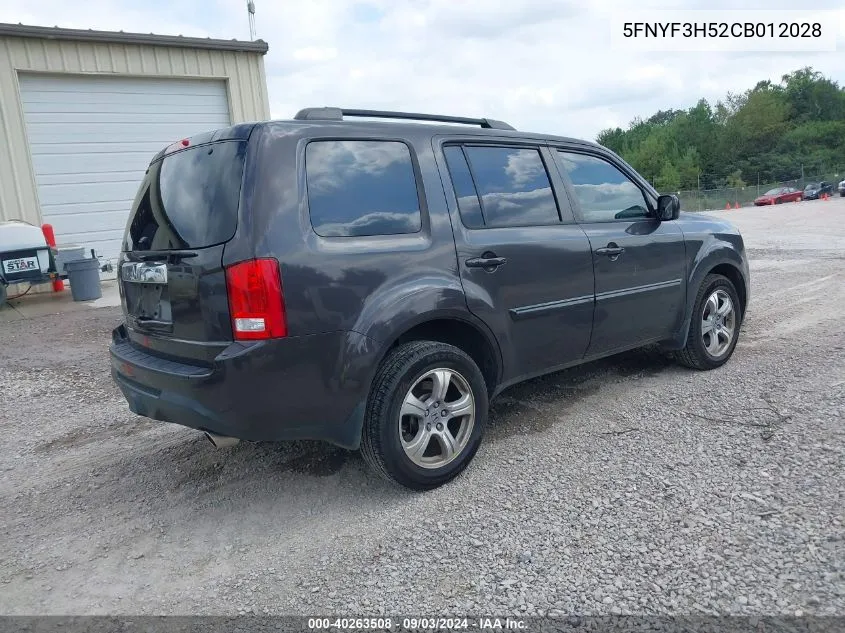 2012 Honda Pilot Ex-L VIN: 5FNYF3H52CB012028 Lot: 40263508