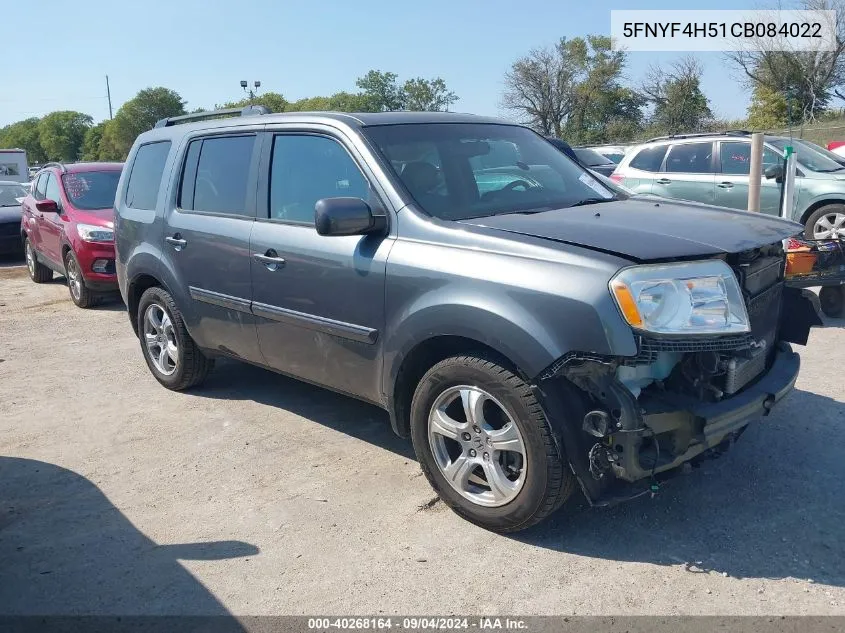 2012 Honda Pilot Ex-L VIN: 5FNYF4H51CB084022 Lot: 40268164