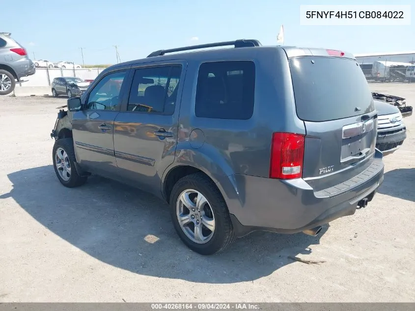 2012 Honda Pilot Ex-L VIN: 5FNYF4H51CB084022 Lot: 40268164