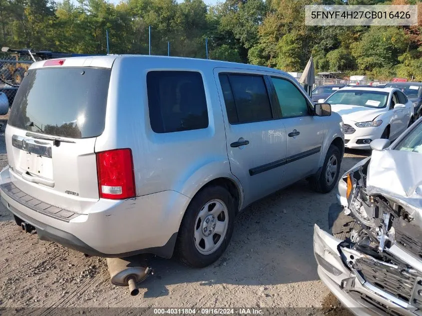 2012 Honda Pilot Lx VIN: 5FNYF4H27CB016426 Lot: 40311804