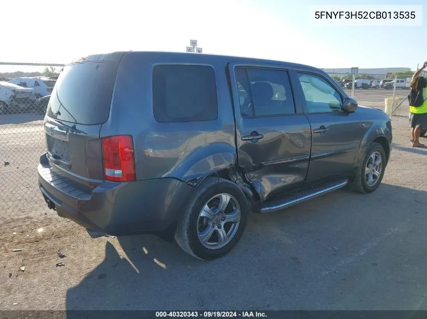 2012 Honda Pilot Ex-L VIN: 5FNYF3H52CB013535 Lot: 40320343