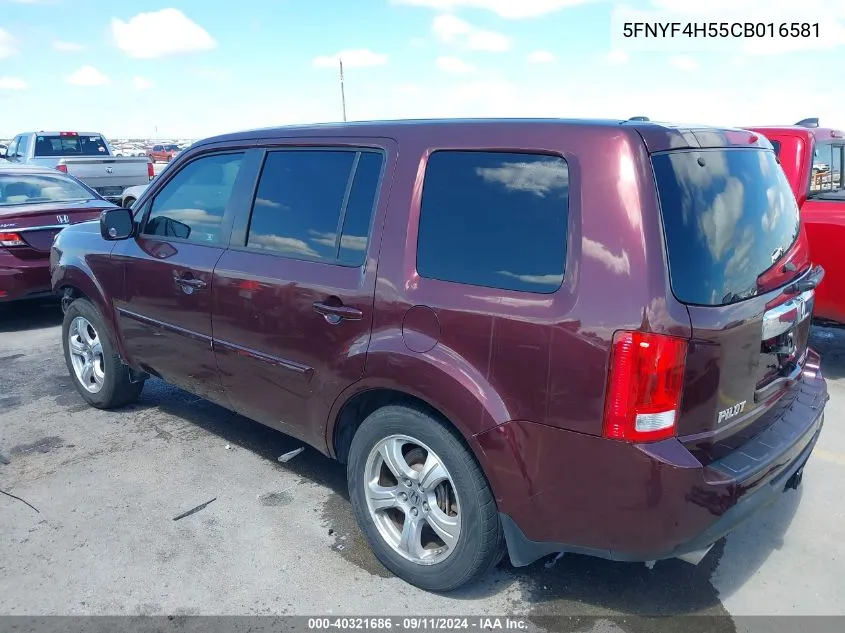 2012 Honda Pilot Ex-L VIN: 5FNYF4H55CB016581 Lot: 40321686