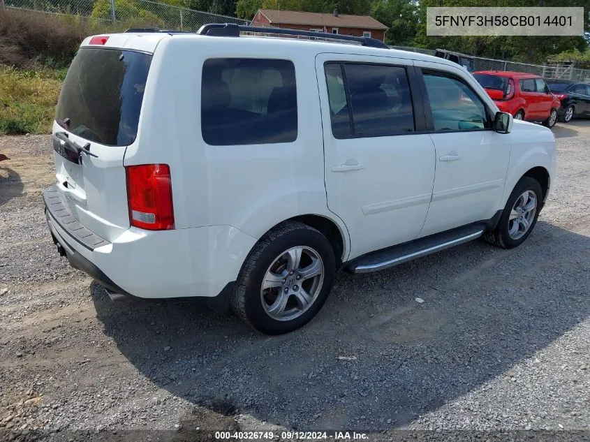 2012 Honda Pilot Ex-L VIN: 5FNYF3H58CB014401 Lot: 40326749