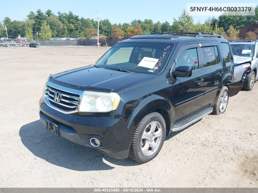 2012 Honda Pilot Ex-L VIN: 5FNYF4H66CB033379 Lot: 40333480