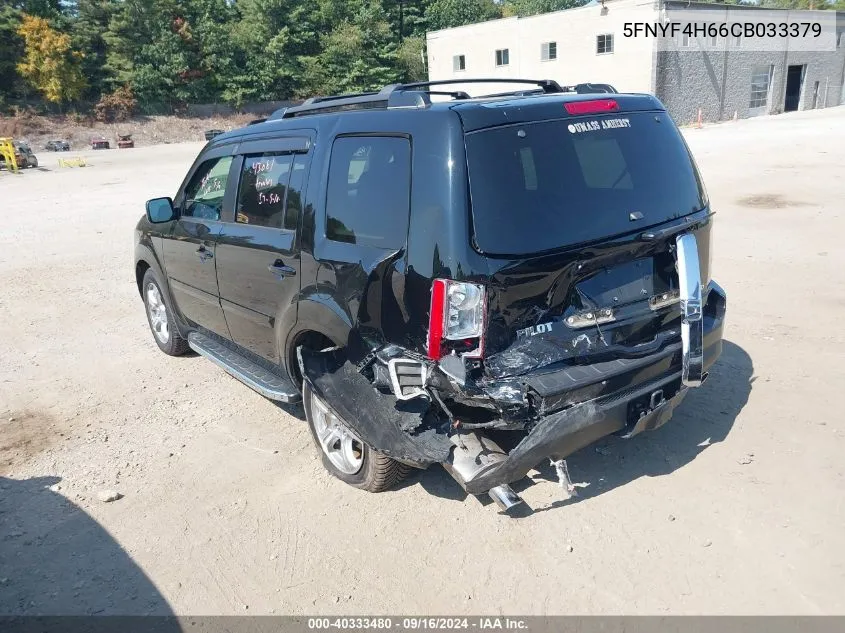 2012 Honda Pilot Ex-L VIN: 5FNYF4H66CB033379 Lot: 40333480