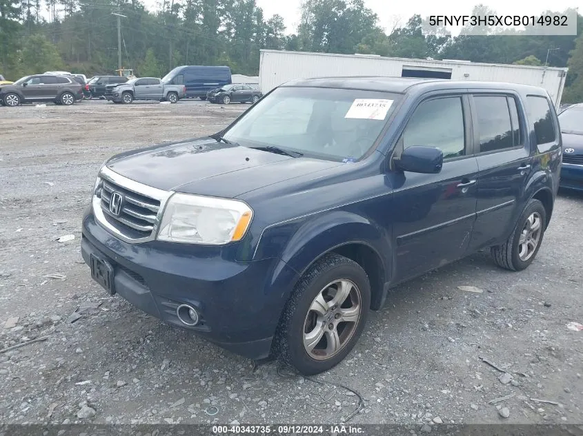 2012 Honda Pilot Ex-L VIN: 5FNYF3H5XCB014982 Lot: 40343735