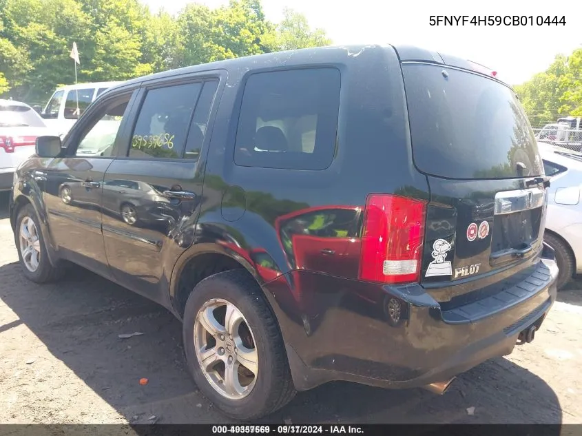 2012 Honda Pilot Ex-L VIN: 5FNYF4H59CB010444 Lot: 40357569