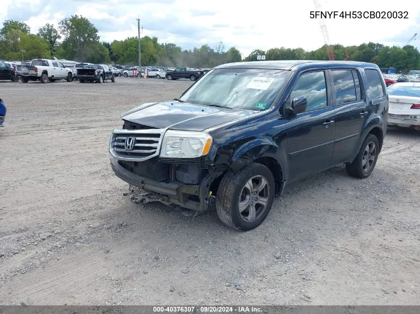 2012 Honda Pilot Ex-L VIN: 5FNYF4H53CB020032 Lot: 40376307