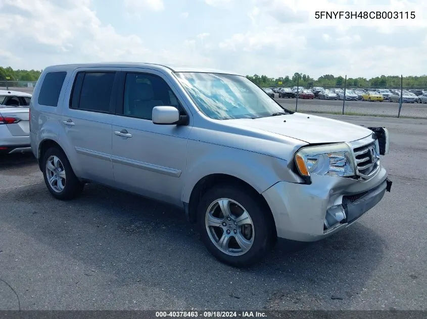 2012 Honda Pilot Ex VIN: 5FNYF3H48CB003115 Lot: 40378463