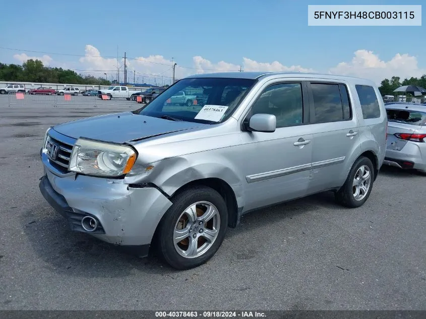 2012 Honda Pilot Ex VIN: 5FNYF3H48CB003115 Lot: 40378463