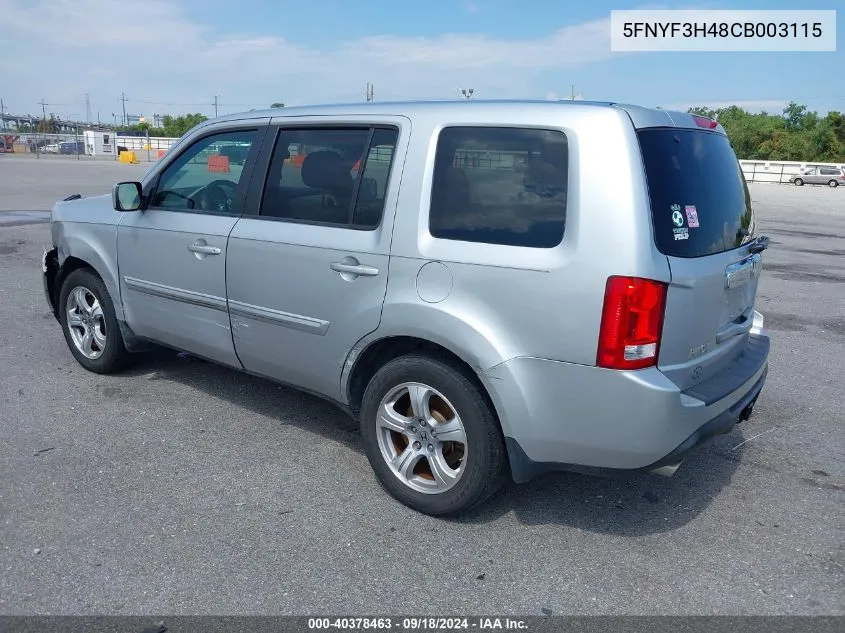 2012 Honda Pilot Ex VIN: 5FNYF3H48CB003115 Lot: 40378463