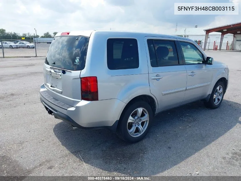 2012 Honda Pilot Ex VIN: 5FNYF3H48CB003115 Lot: 40378463