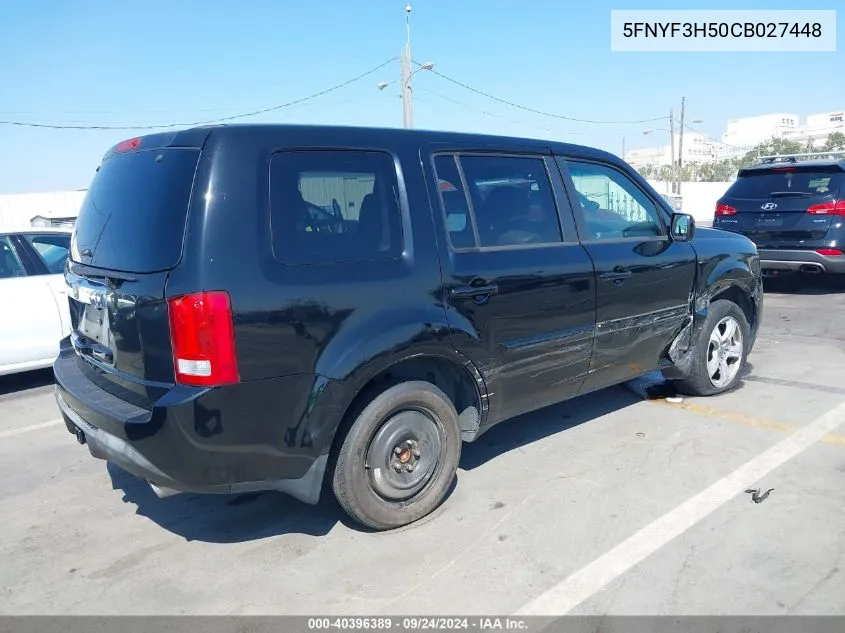 2012 Honda Pilot Ex-L VIN: 5FNYF3H50CB027448 Lot: 40396389