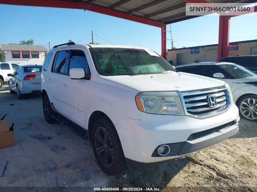 2012 Honda Pilot Ex-L VIN: 5FNYF3H66CB034560 Lot: 40400406