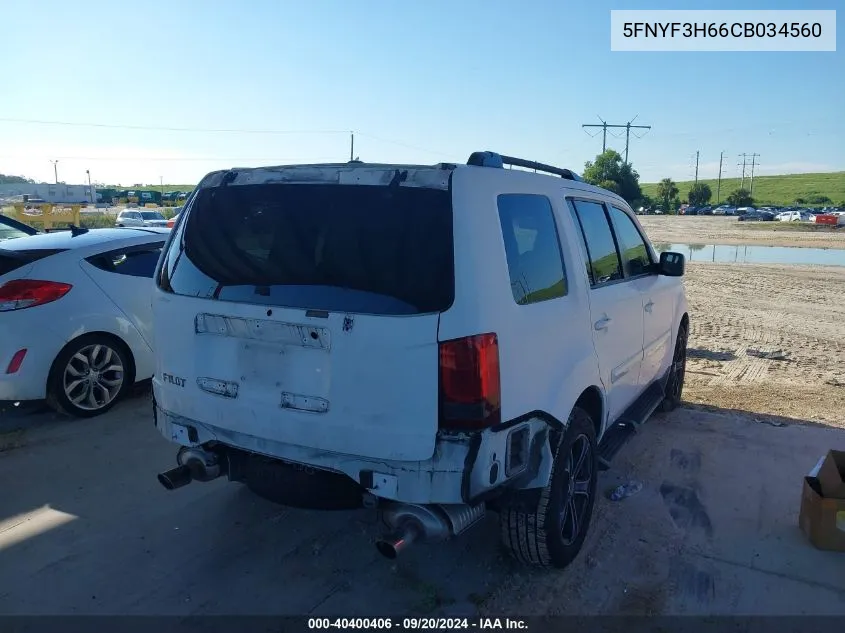 2012 Honda Pilot Ex-L VIN: 5FNYF3H66CB034560 Lot: 40400406