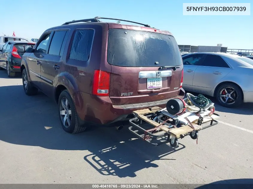 2012 Honda Pilot Touring VIN: 5FNYF3H93CB007939 Lot: 40418765