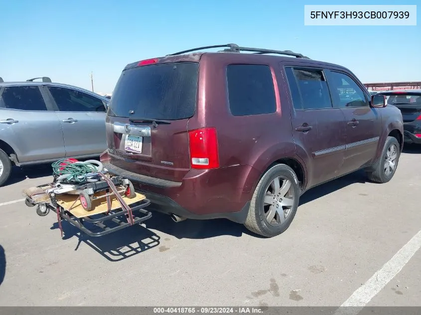 2012 Honda Pilot Touring VIN: 5FNYF3H93CB007939 Lot: 40418765