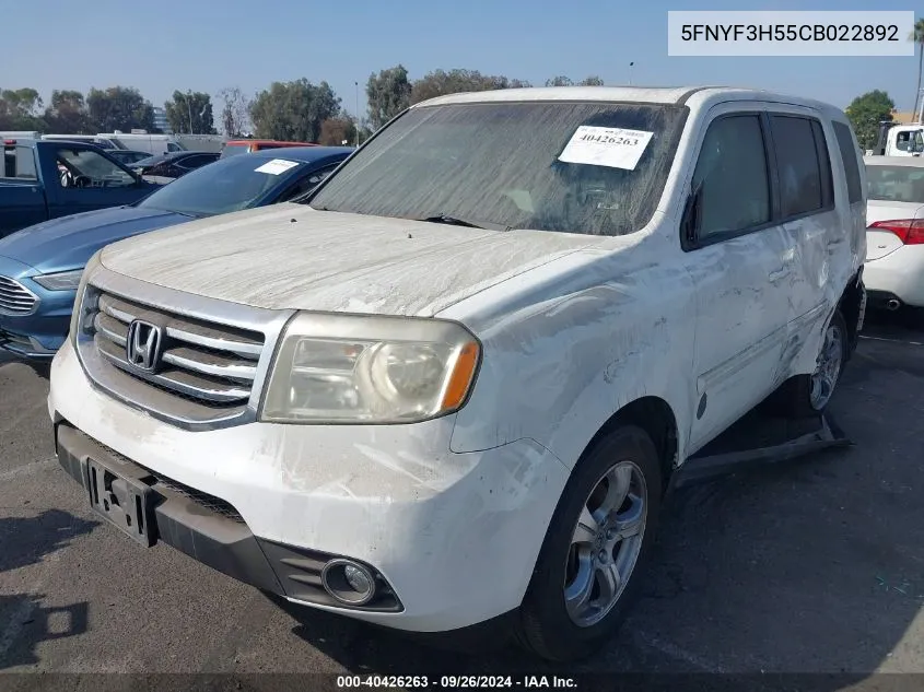 2012 Honda Pilot Exl VIN: 5FNYF3H55CB022892 Lot: 40426263