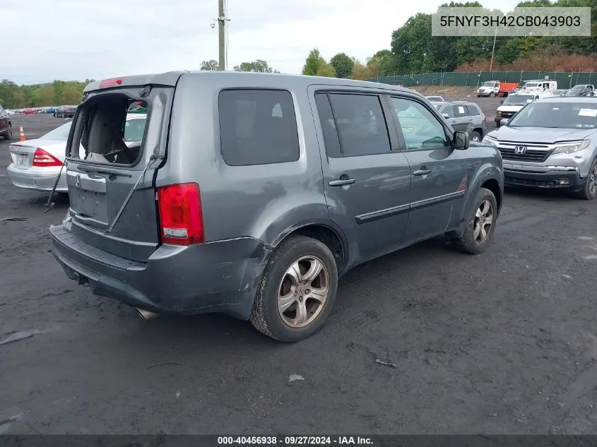 2012 Honda Pilot Ex VIN: 5FNYF3H42CB043903 Lot: 40456938