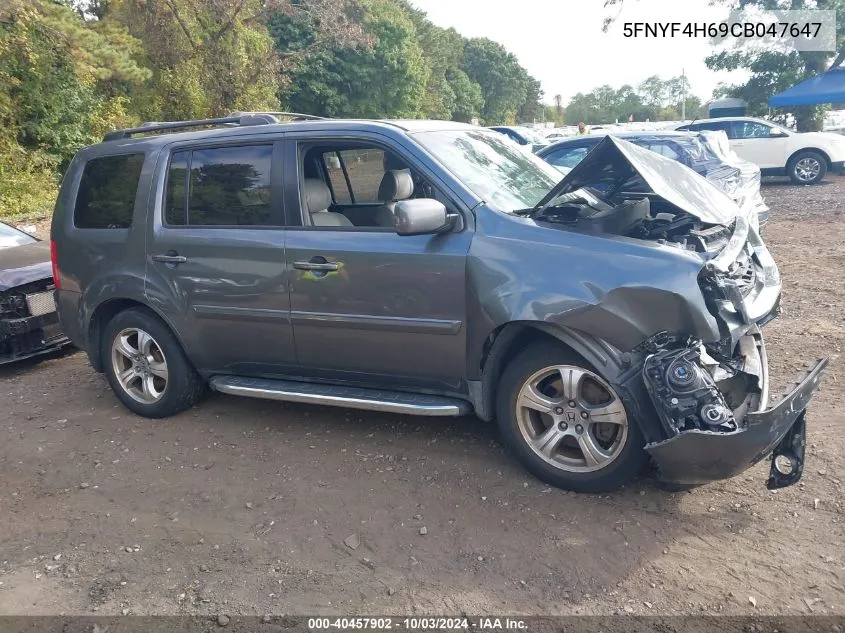 2012 Honda Pilot Ex-L VIN: 5FNYF4H69CB047647 Lot: 40457902